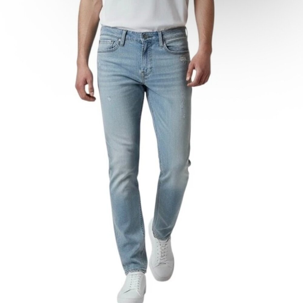 Hollister Men's Jeans 28x30 Slim Straight Distressed Light Wash Bleach Splatter